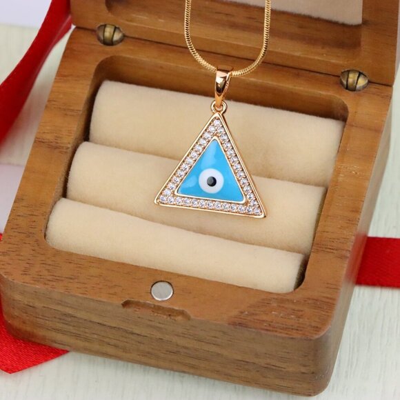 "Triangle Evil Eye Pendant in Rose Gold with CZ Accents, XPPT1394 - Picture 10 of 13